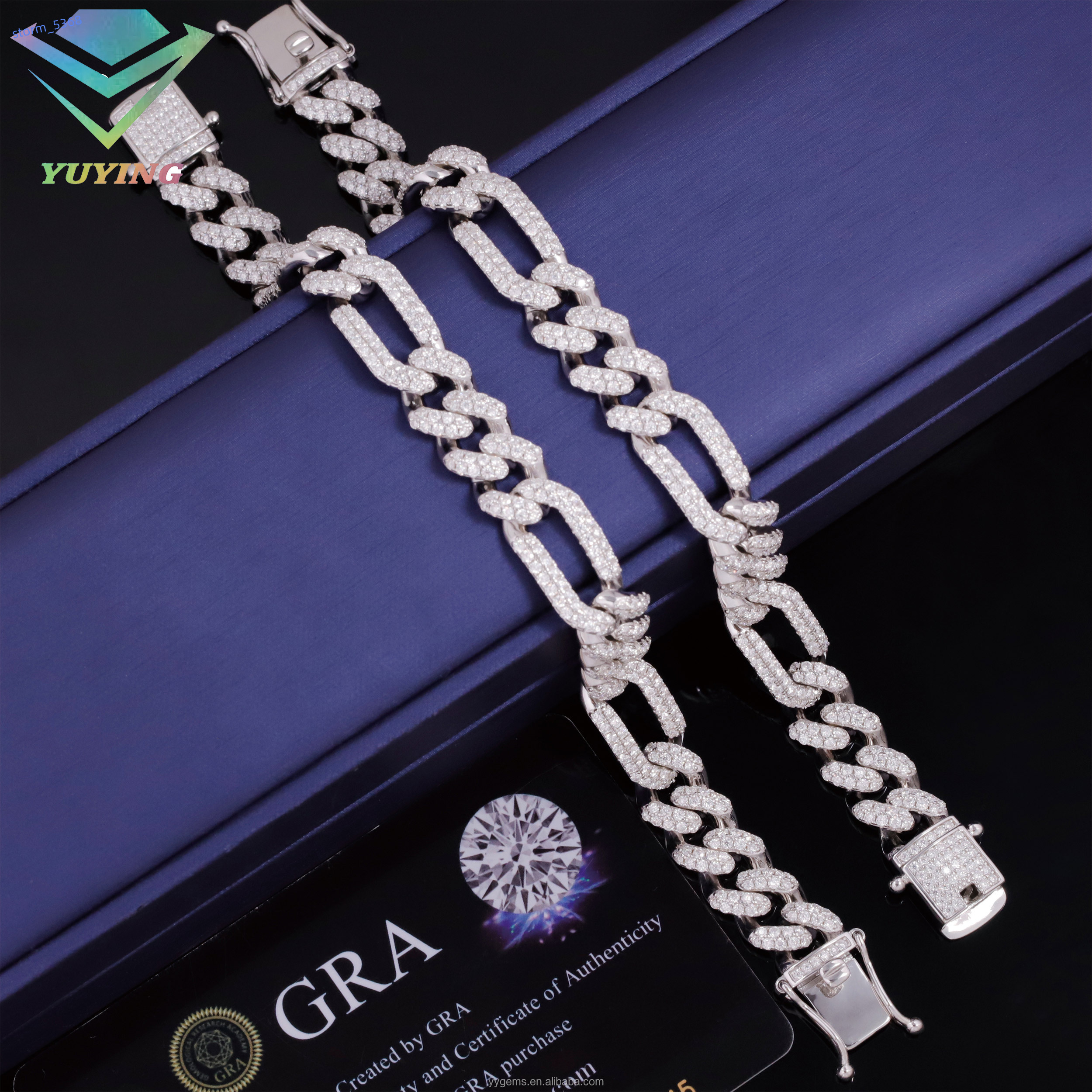 New Arrival 10MM 12MM Wide Figaro Style Bracelet 2Rows VVS Moissanite Diamonds 925 Silver Cuban Links Chain Bracelet Jewelry
