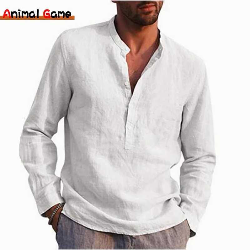New Mens Linen Long Sleeve T-Shirt Solid Color Loose Spring T-Shirt Long Sleeve Cotton Linen Shirt Plus Size Shirts Men W250806