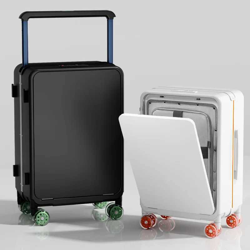 2025 Wide Tie Rod Rolling Luggage Case Front Opening Suitcase Kit for 360-degree Wheels PC TSA Combination Lock Hand Luggage W250805-image-1069931489