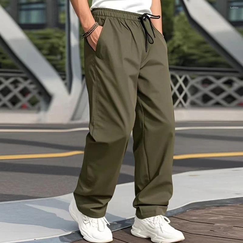 Men's Pants European Style Workwear Solid Color Drawstring Waist Straight Tube Casual Work With Pockets