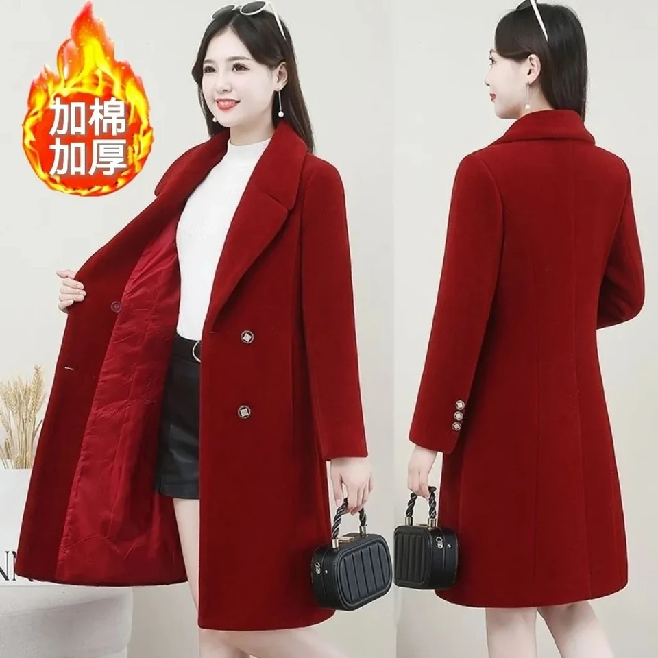 Autumn Winter Fashion Temperament Woolen Jacket Womens Korean version Double breasted Long Coat Solid Casual Coats 250805