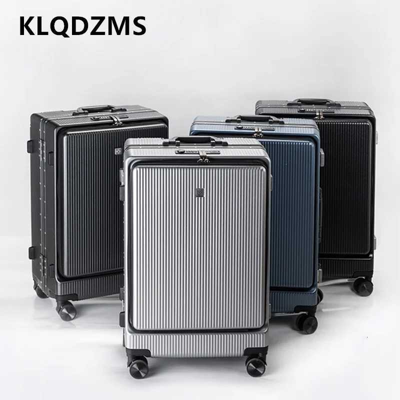 KLQDZMS Luggage Aluminum Frame 20 Inch Boarding Case Front Opening Trolley Case USB Charging Travel Bag 2426 Cabin Travel Case W250805-image-1069931519