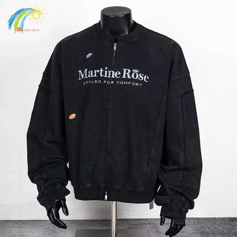 High Street Vintage Washed Black Splicing Zipper Jacket Best Quality Cotton Print MARTINE ROSE Baseball Jacket Coats Tags S2585