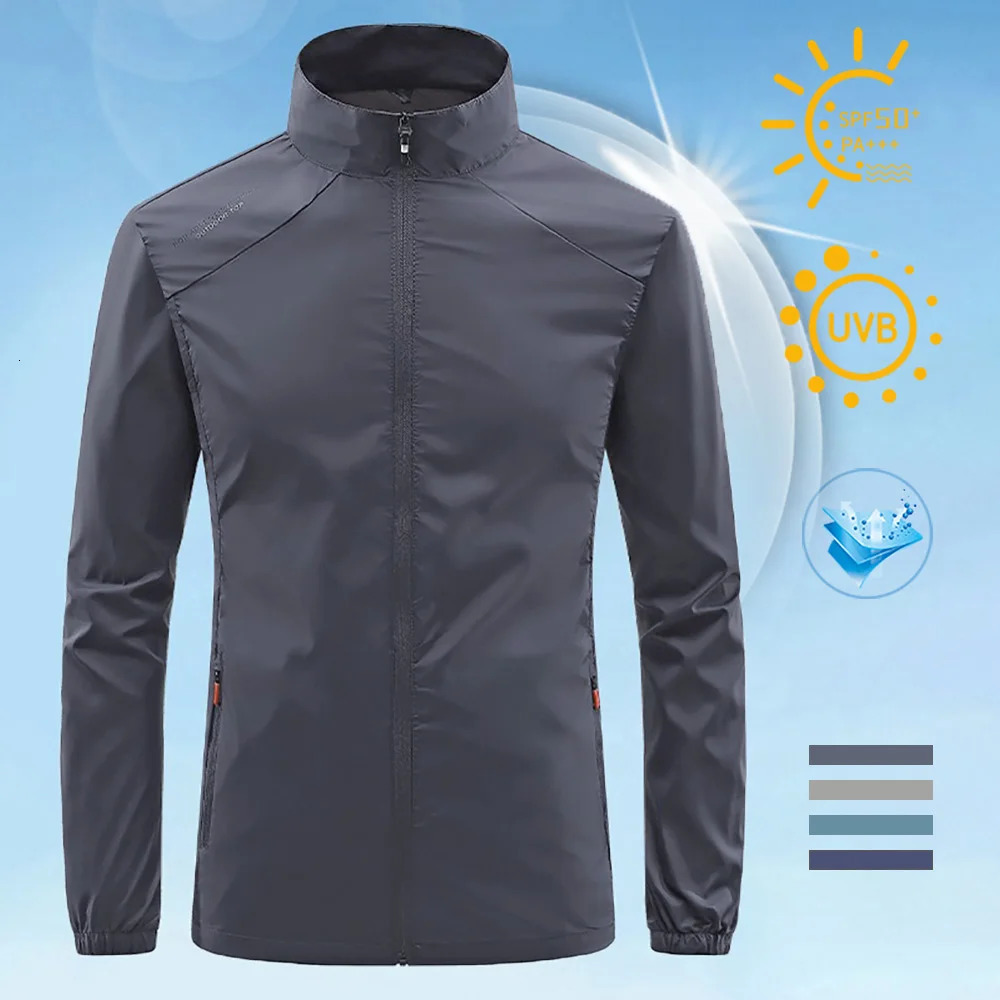 Summer Mens Sun Protection Skin Coat Lightweight Breathable Ice Silk Stand Collar Sunscreen Jacket Outdoor Camping Jakcet 250804