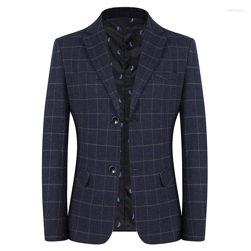 Men's Suits Slim Fit Plaid Blazer Casual Spring Autumn Fashion Polyester Coat Handsome All-Matching Suit For Middle-Aged