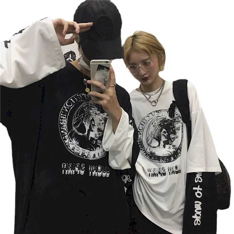 Mens T-shirts Autumn Long Sleeve Cotton T-Shirts Gothic Anime Y2k Gym T-shirts Vintage Streetwear Oversized Unisex Tees Tops W250806