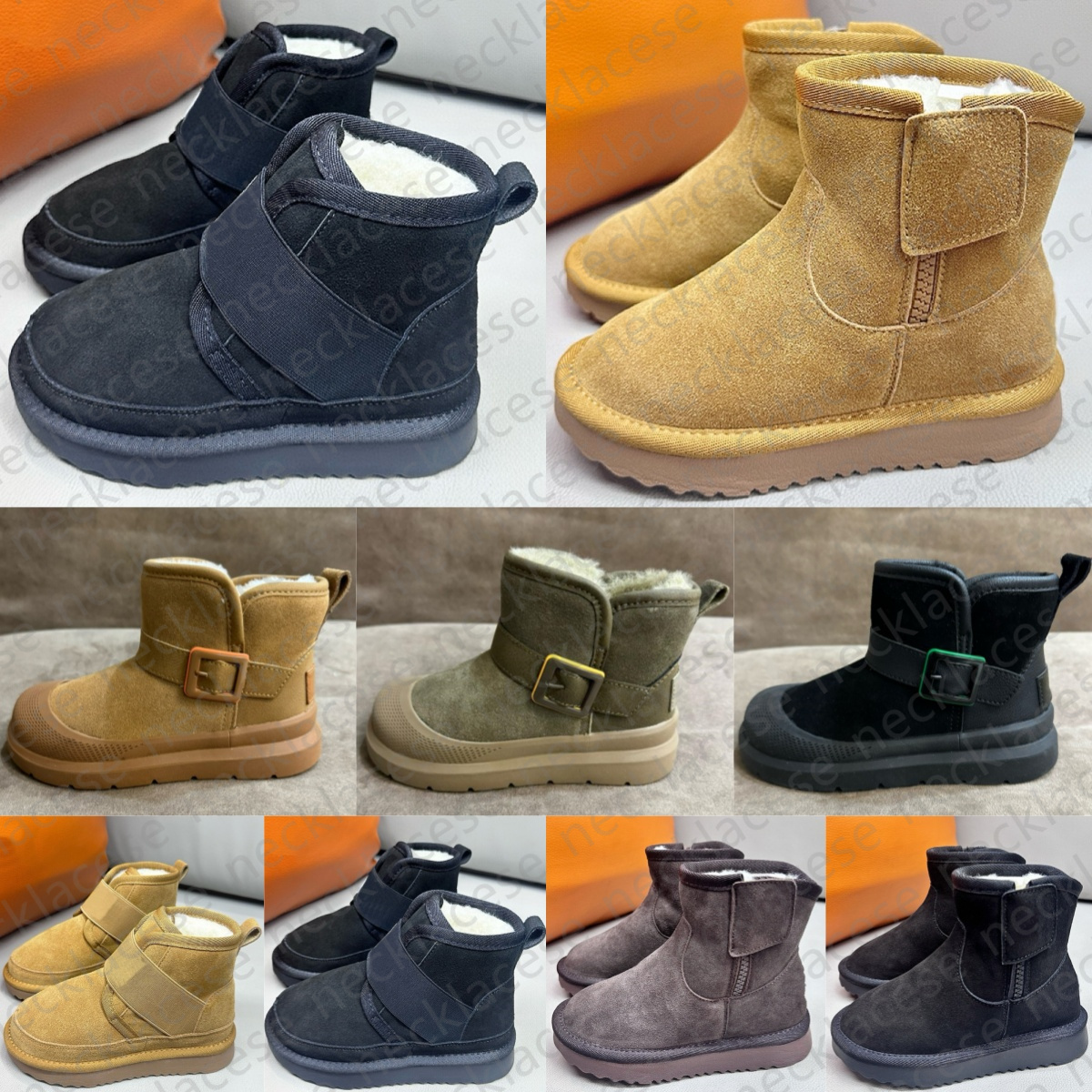 Mini Australian Kids Boots Ultra Classic Boys Girls Snow Booties Toddler Children Tyre Soled Winter Warm Boot Baby Kid Youth Chestnut Black Furry Br