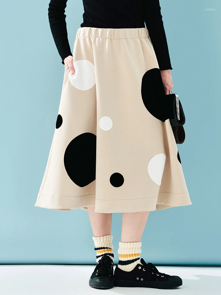 Skirts IMAKOKONI Plush Polka Dot Versatile Skirt Mid-length Air Layer Autumn Winter 2025 244916