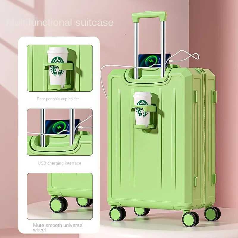 New Fashion Suitcase USB Charging Port Luggage with Cup Holder Trolley Case Password Lock Mute Universal Wheels 20/24/28 inches W250805-image-1069931894