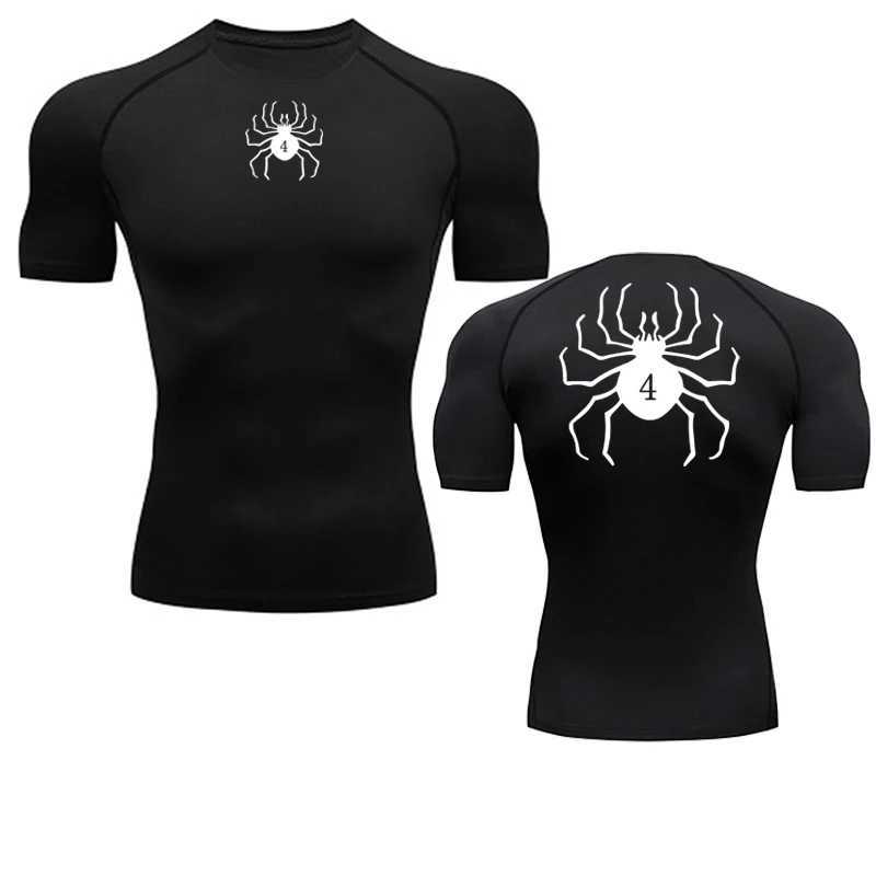 Spider Print Compression Shirts for Men Gym Workout Fitness Undershirts Short Sleeve Quick Dry Athletic T-Shirt Tops Sportswear W250806
