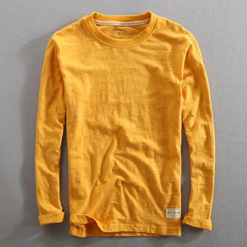 Mens Vintage Solid Bamboo Cotton Long Sleeve T-Shirt Male Tops O-Neck Casual Thin Tees Slub T-Shirts W250806