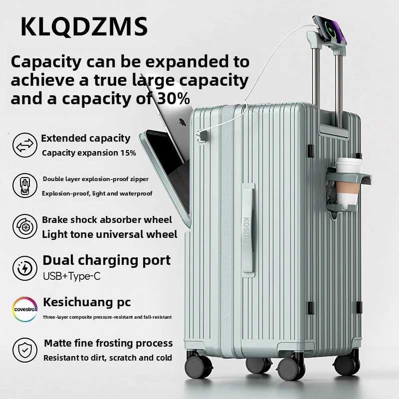 KLQDZMS Cabin Suitcase 202224262830 Inch Large Capacity Trolley Case USB Charging Boarding Box Front Opening Luggage W250805-image-1069931623