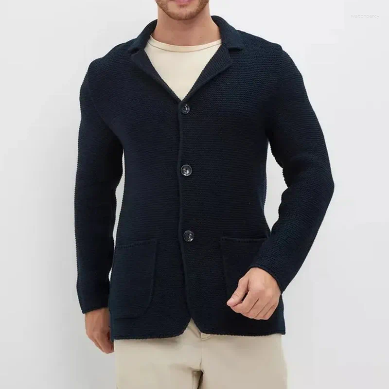 Men's Sweaters British Retro Men Cardigan Jackets Trendy High Quality Suit Collar Solid Color Long Sleeve Sweater Coats Fashion Streetwear