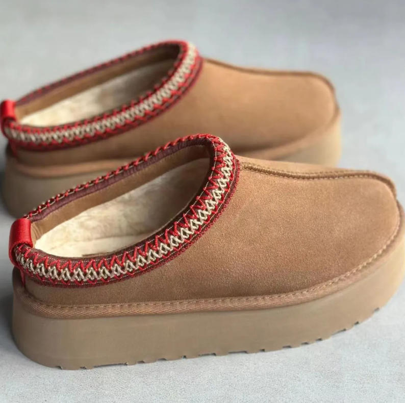 Boots Tazz Tasman Slippers Chestnut Fur Slides Sheepskin Slippers Mules Men Ultra Mini Platform Boot Slip-on Shoes Suede Upper Comfort Fall Winter