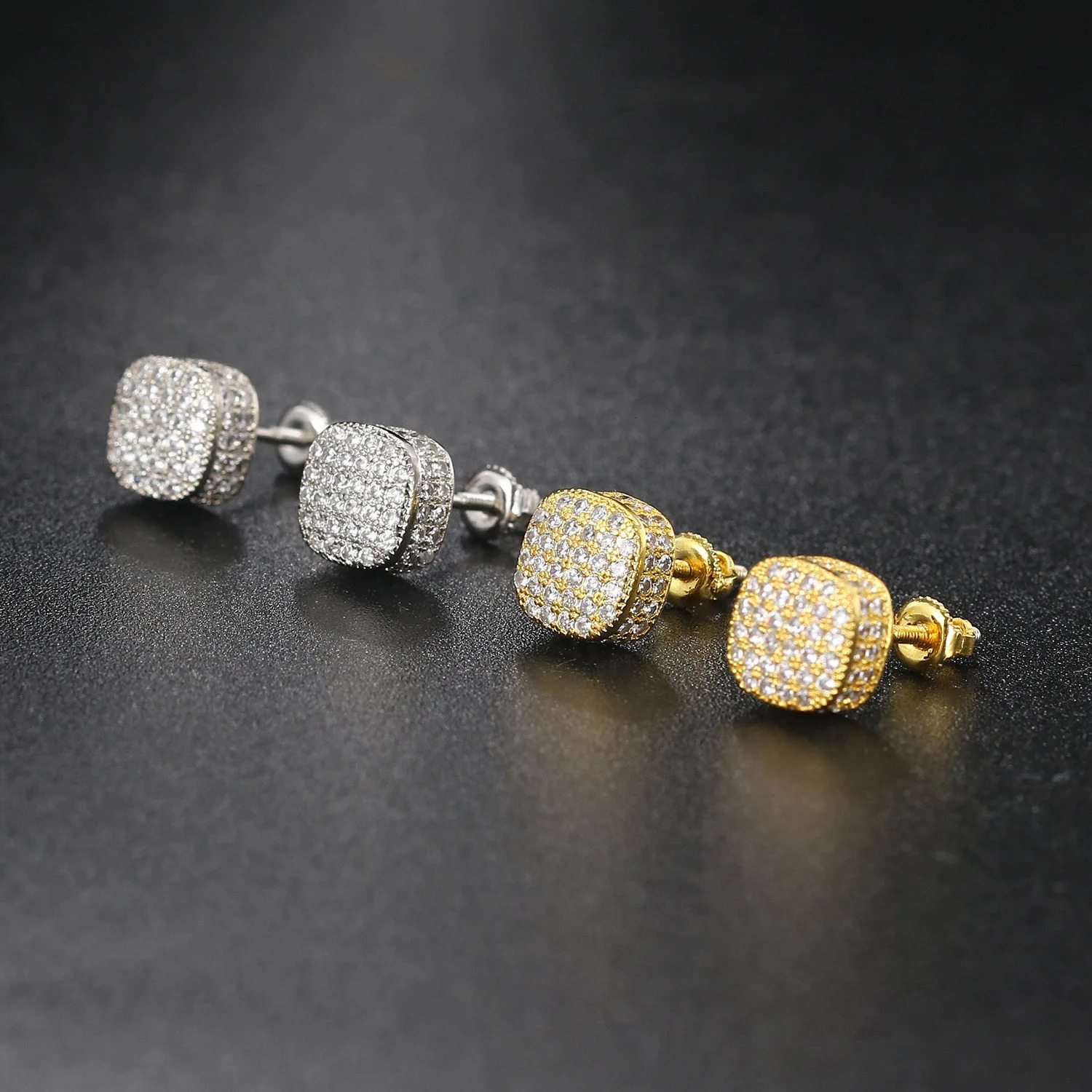 Square Hip Hop Stud Earrings For Women Men Iced Out Bling Micro Full Pave Rhinestone CZ Stone Earring Trendy Jewelry 250806