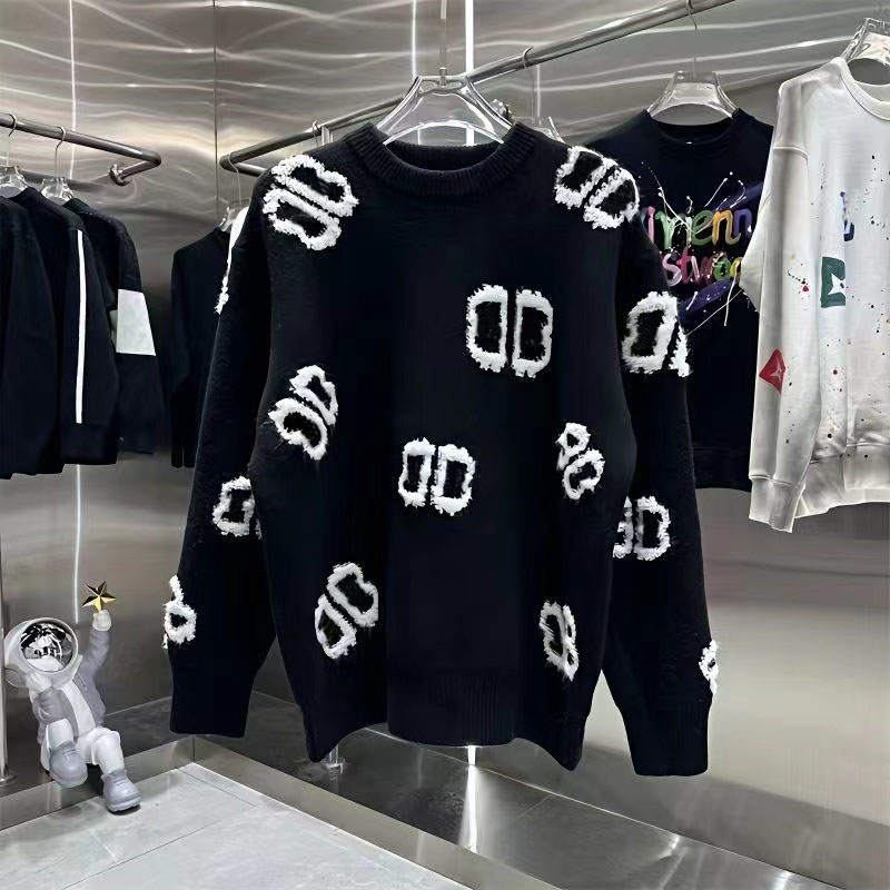 Autumn and winter new presbyopic letter Jacquard lazy relaxed round neck sweater for men and women with the same sweater.