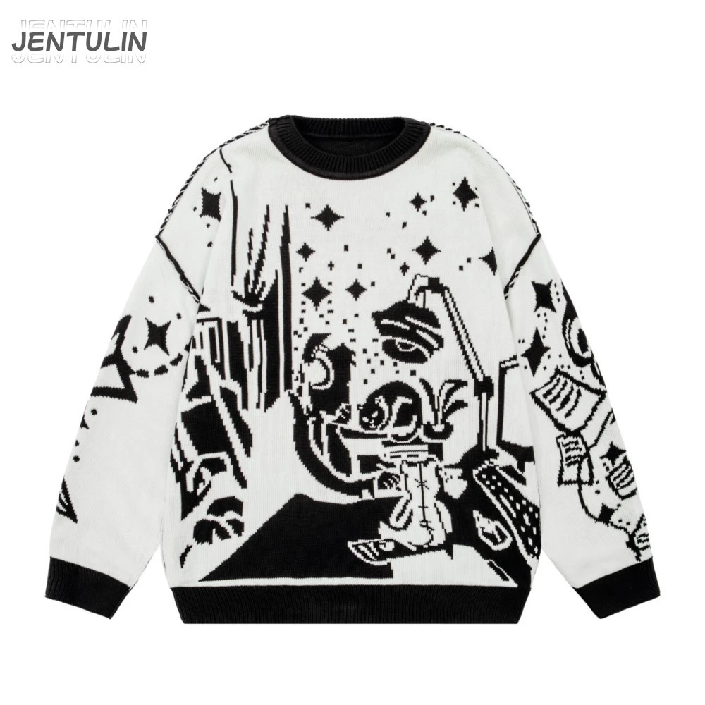 Oversized Sweater Men Women Harajuku Anime Girl Graffiti Vintage Knitted Sweater Jumper Winter Unisex Cotton Pullover Streetwear 250805
