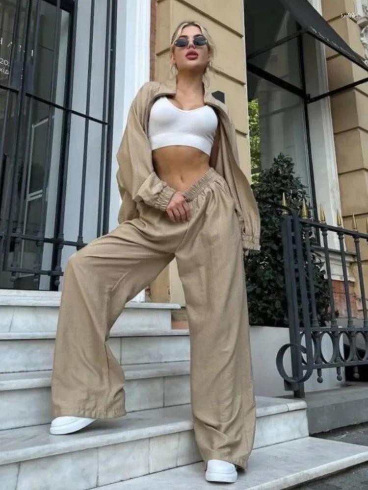 Women's Two Piece Pants Spring Autumn Sport Suits Women 2025 Trendy Zipper Cardigan Coat & Loose Sweatpants 2 Sets Solid Jogging Sportwear
