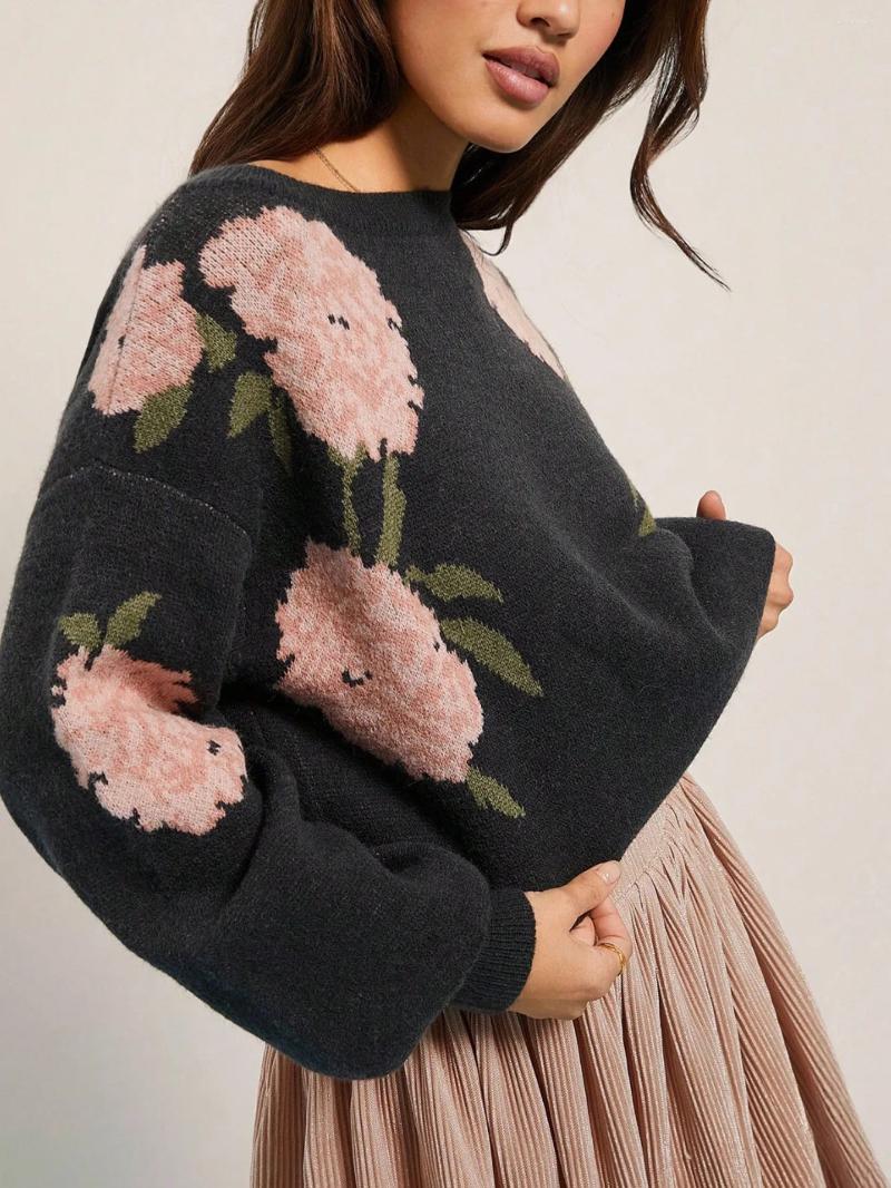 Women's Sweaters Autumn Sweater European Style Heavy Work Fluffy Feeling Flower Design Loose Lazy Cashmere Fashionable Crew Neck Top