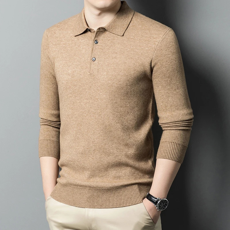 Mens knitted polo shirt warm long sleeved sweater comfortable casual multi-color business autumn and winter style 250805