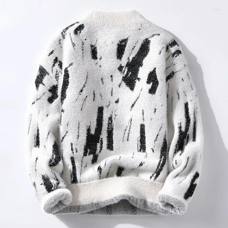 Men's Sweaters Winter Knitted Sweater Round Ne Faux Mink Warm Base Layer Top Youth Student Casual Polyester Viscose Fiber Thiened