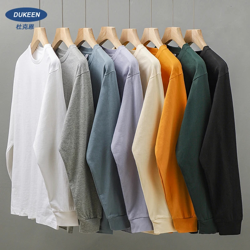Dukeen 280g Heavyweight Long-Sleeved T-Shirt for Men 100% Cotton Shirts Oversized Solid Color Tops Plain Tees Mens Clothing 250804