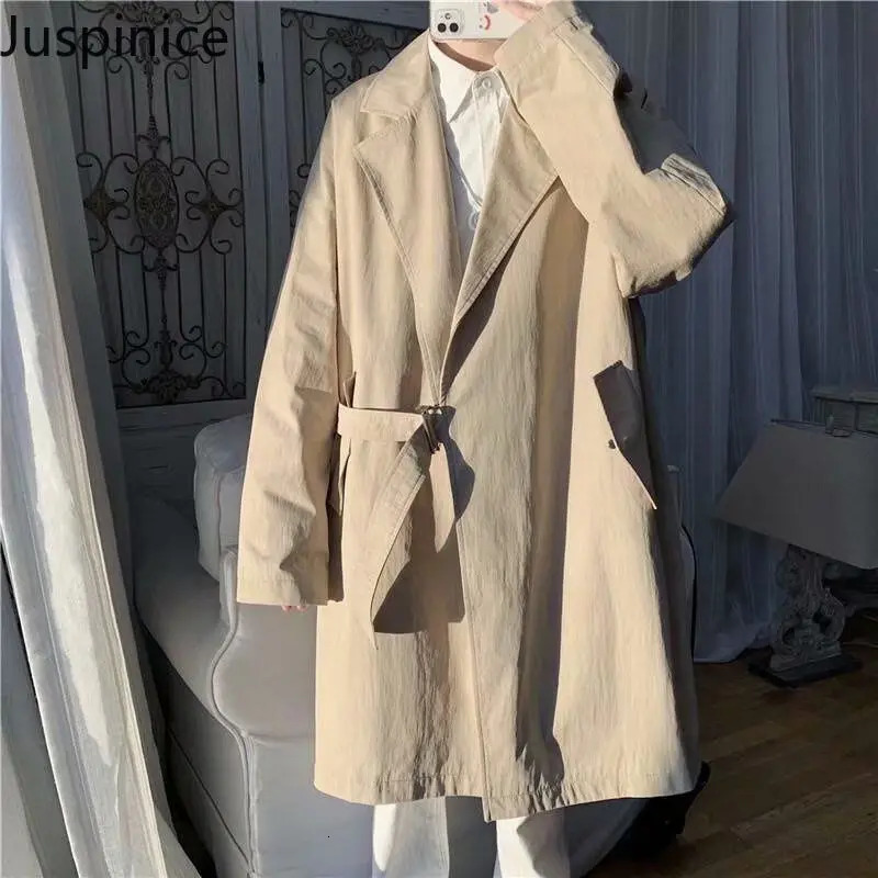 Spring Autumn Mid-length Windbreaker Mens Handsome Loose Casual High Street High Street Personalized Overcoats Male Clothes 250804