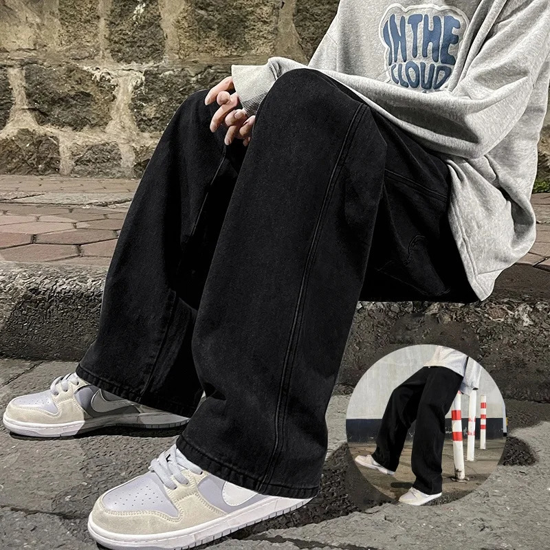 Korean Fashion Classic Jeans Mens Four Seasons Loose Straight Wide Leg Pants Street Hip-Hop Baggy Student Unisex Pants 250804