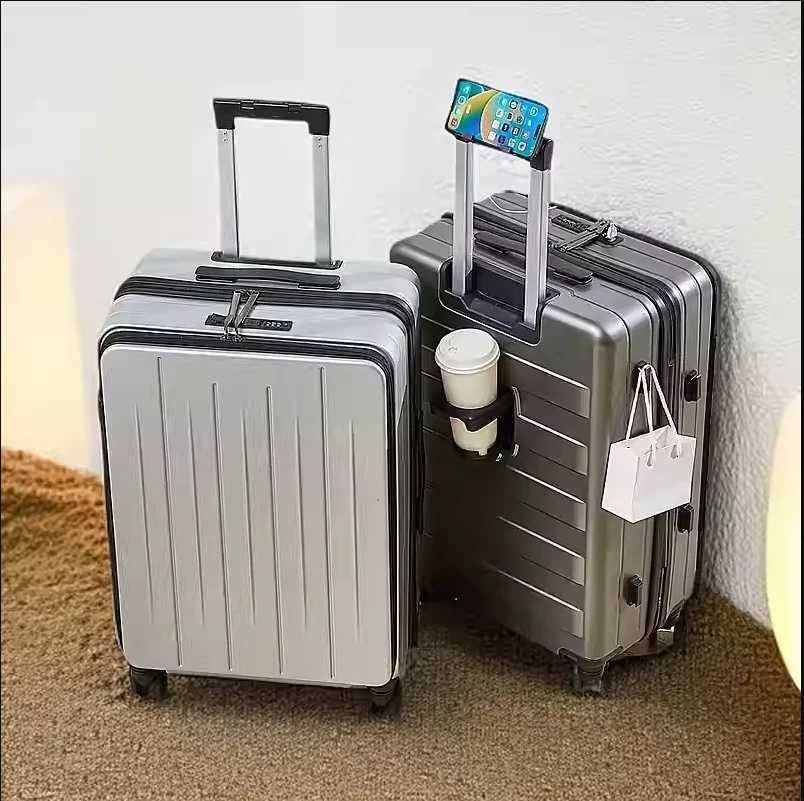20/24/26 inch Luggage | Cup Holder/Waterproof multifunctional Suitcase Large Capacity Hand Carry Universal Wheel Simple Suitcase W250805-image-1069931726