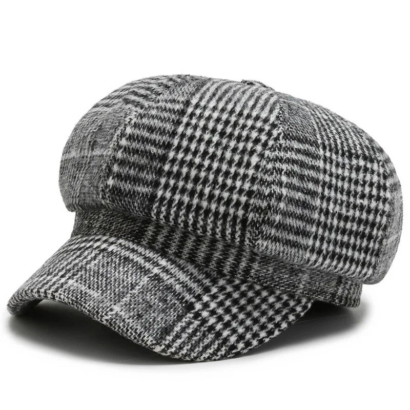 Panama Womens Houndstooth Octagonal Beret Duck Tongue Painter Hat Fashion Outdoor Elegant Retro Cap H114 Boina Gorras 250806