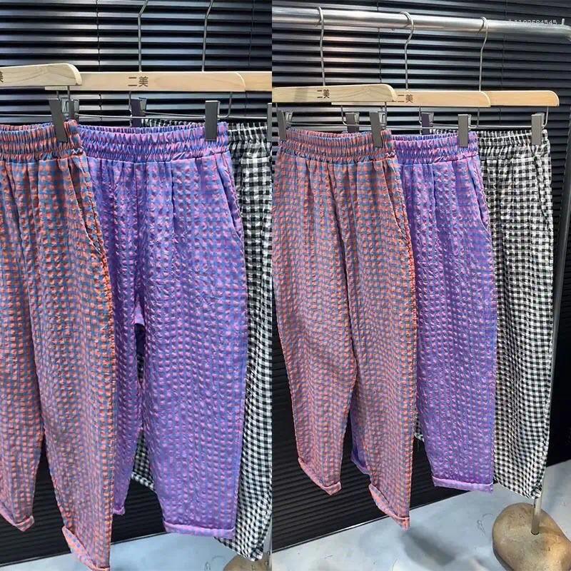 Women's Pants Black And White Plaid For Women Summer Thin Linen Nine-point Straight Loose Versatile High-waist