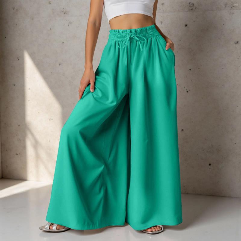 Women's Pants Summer Womens Pleats Wde Leg Casual High Waist Straight With Elastic Waistband Loose Beach Dress For Women