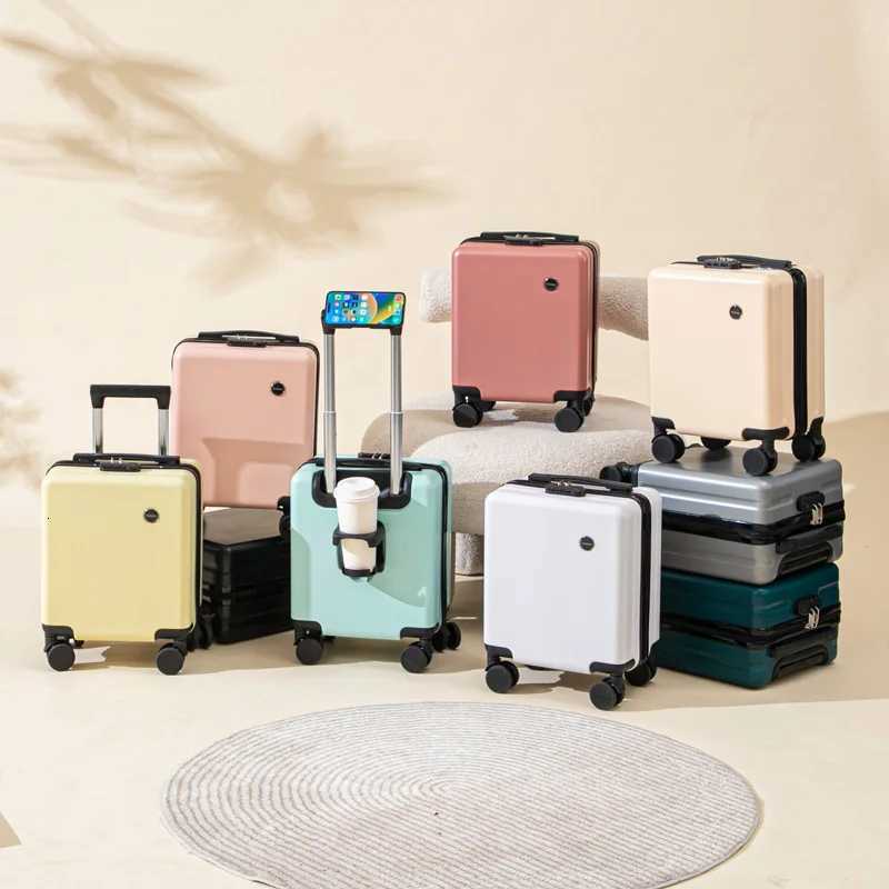 14 inch small luggage with combination lock cell phone holder cup holder short trip trolley case mute pulleys portable suitcase W250805-image-1069931772