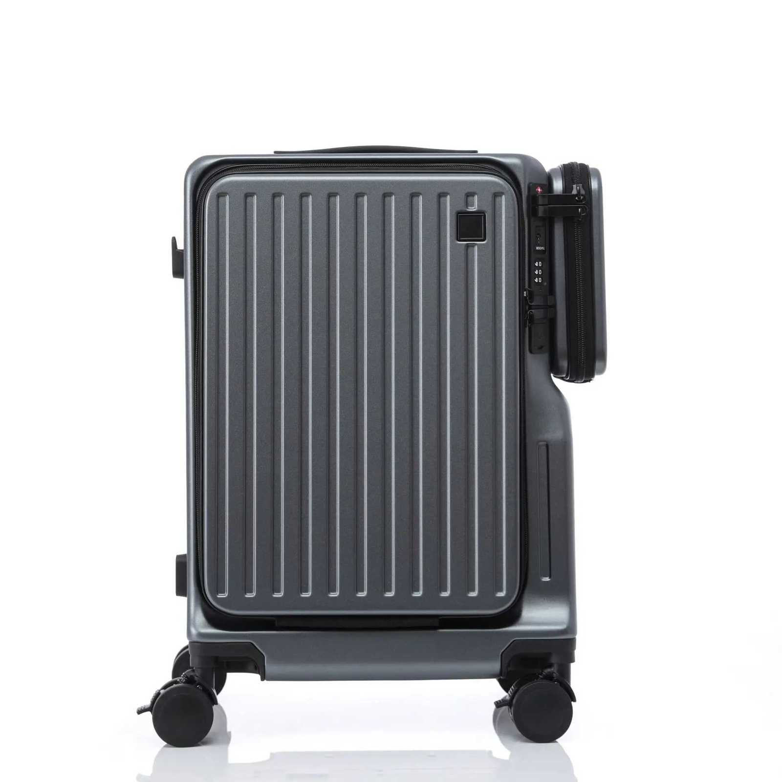 Multifunctional Front Opening Suitcase 20 Inch Aluminum Frame Trolley Case Boarding Luggage With USB Cup Holder Travel Suitcases W250805-image-1069932318