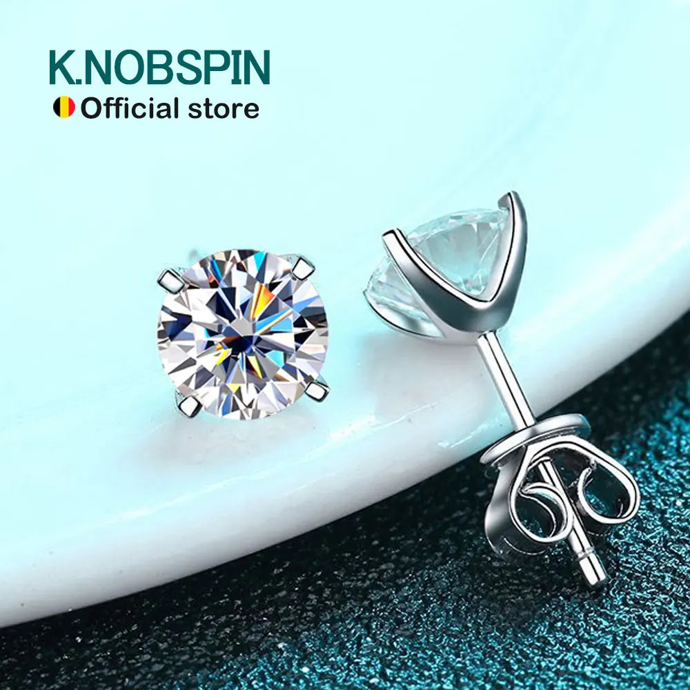 KNOBSPIN Earring 0.2-2ct D VVS1 GRA Certified Lab Diamond 4 Claw s925 Sterling Silver Stud Earrings for Women Man 250806