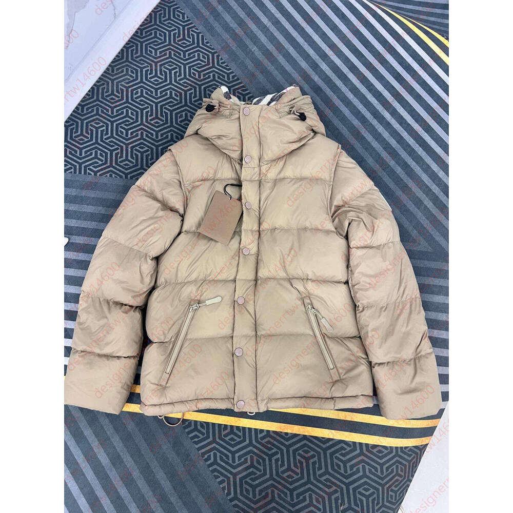 Beige hooded down jacket designer coat women Warm and slim button zipper High-end brand Winter Coat Sleeve detachable Lightweight Casual jackets wom