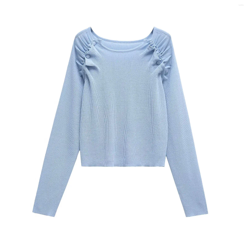 Women's Sweaters & Women 2025 Spring Fashion Lazy Wind Pleated Decorative Knitted Pullover Chic Round Neck Long Sleeve Top Mujer