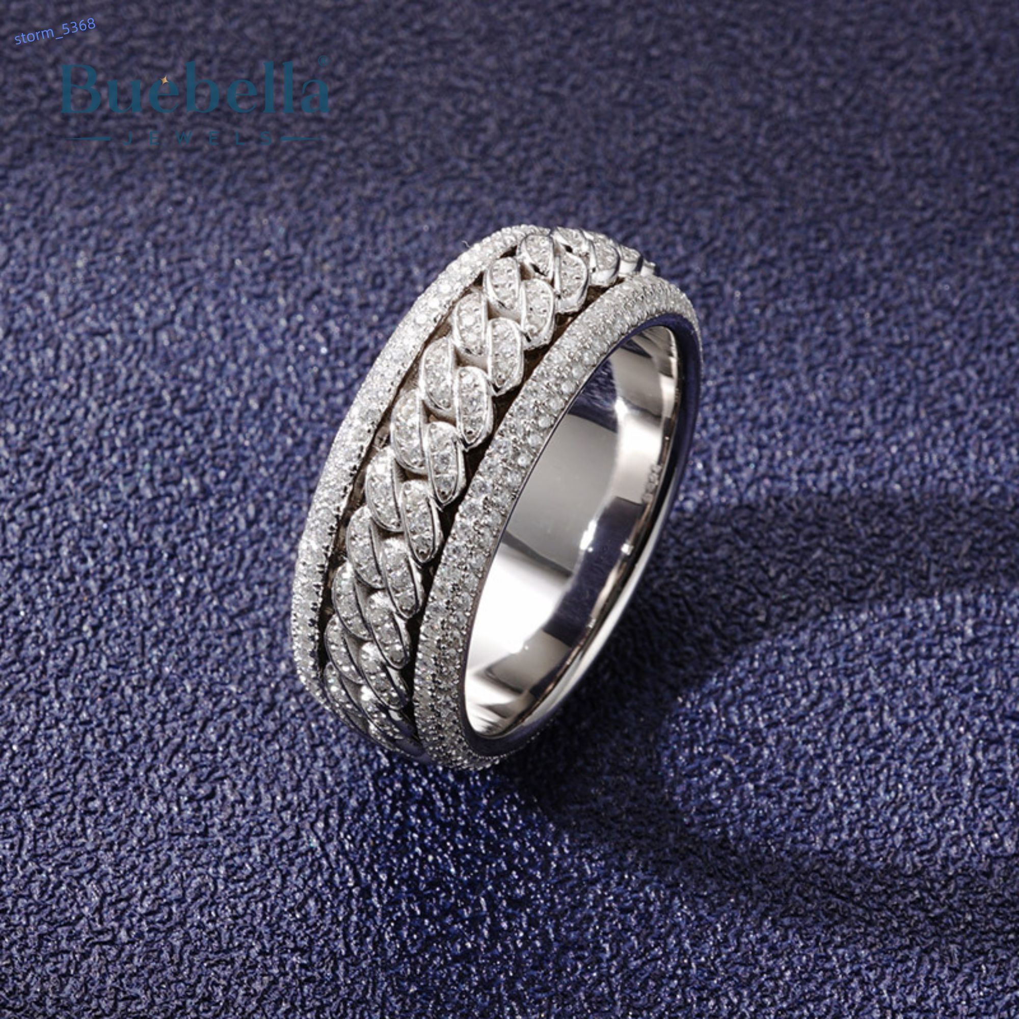 Hot Sale Original 925 Sterling Silver Micro Paved Moissanite Cuban Link Ring for Men Party Wear Jewelry