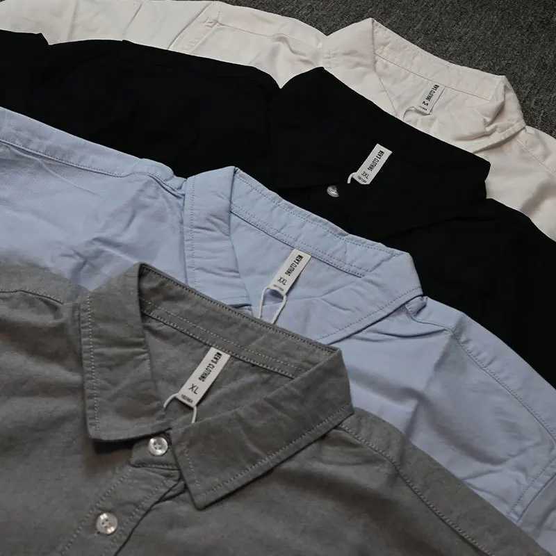 Mens Washed Oxford Cotton Long Sleeve Shirt Autumn Solid Color Single Breasted Slim Fit Button Down Dress Shirt Mens Clothing W250806