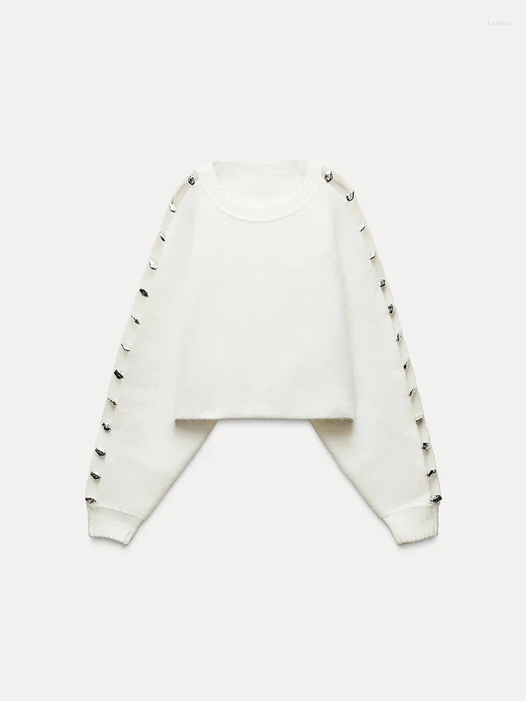 Women's Sweaters Spring Arrival Knitted Long Sve Round Ne Top Metal Ball Decoration Punk Sle Versatile Faion Commute Wind