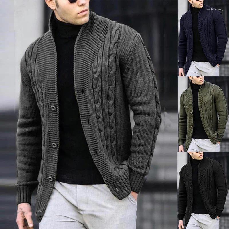 Men's Sweaters 2025 Men Knitted Long Sleeve Cardigan Pure Color Collar Single Breasted Sweater Outerwear Comfortable Casual Soft Material