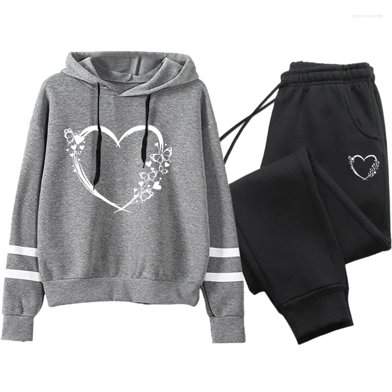 Women's Two Piece Pants Autumn Winter Loose And Comfortable Set For Women Stripe Tracksuit Sports Suit Casual Hoodie Daily Jogging Sets