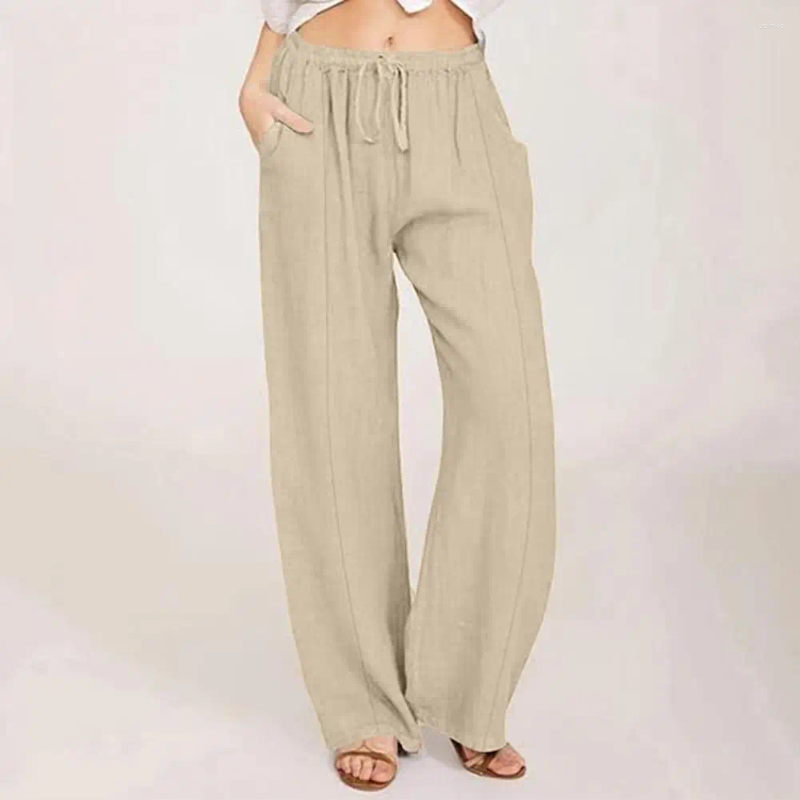 Women's Pants Women Yoga Drawstring Waist Ankle-Length Casual Summer Trousers With Pockets Solid Color Loose Fit Long