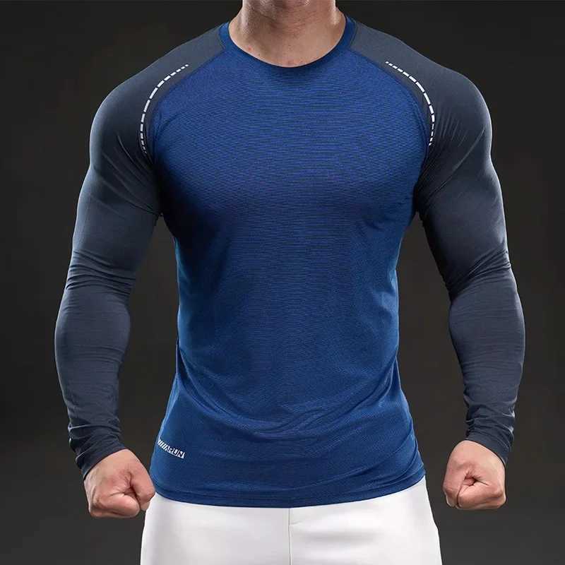 Casual Long Sleeve Crew Neck T-Shirt Fitness Training Outdoor Wear Quick Dry Solid Color Muscle Fit American Style Mens Clothing W250806