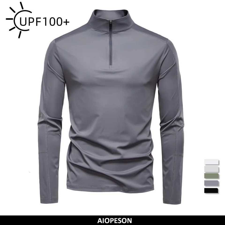 100% Mens UPF100+ Sun Protection Long Sleeve Shirt Solid Color Zipper Outdoor Shirts Stand Collar Quick Dry T Shirts W250806