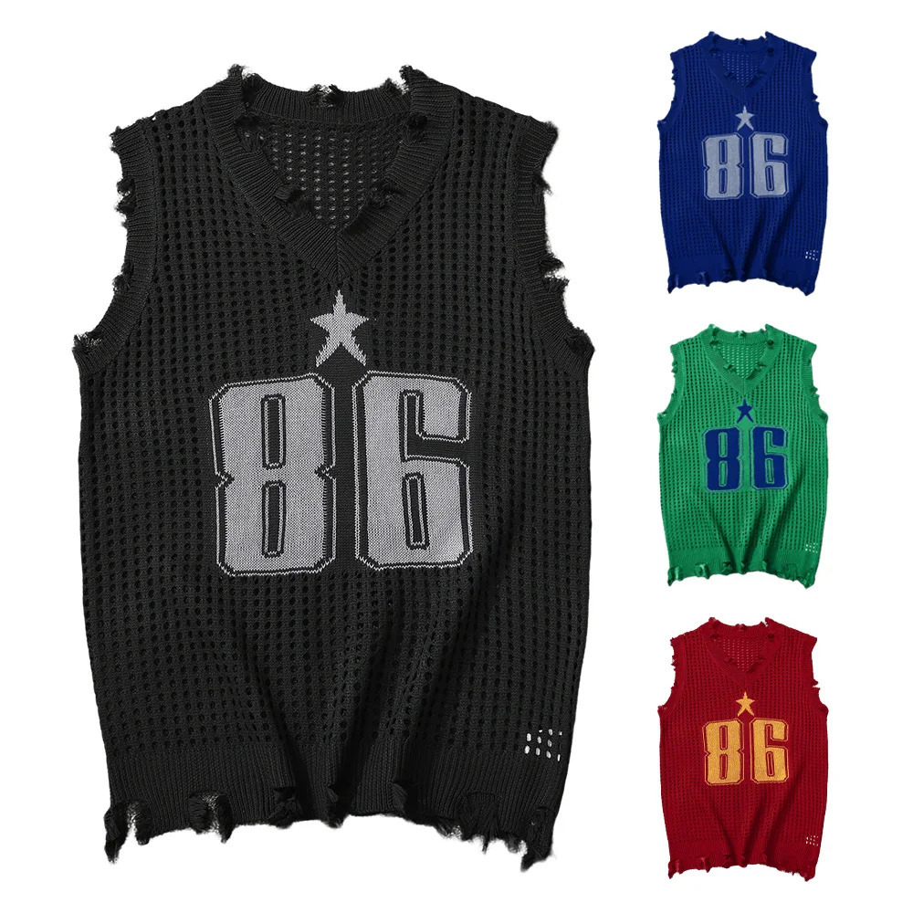 Mens Vest Summer Fashion Knitted Letter Pattern Mesh Sleeveless Vest Casual Breathable Knit Soft Vest Top Men US Size 250805