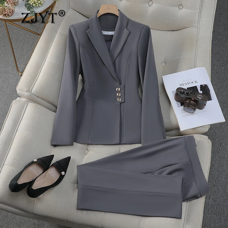 ZJYT Office Lady Blazer Pant Sets 2 Piece Outfit Womens Suit Conjuntos Para Mujeres Elegant Matching Trousers Set Spring Autumn 250805