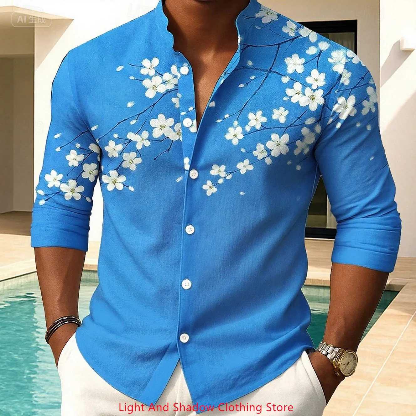 3D Printed Long Sleeve Fashionable Casual Stand Collar Button Up Shirt Outdoor Vacation Daily Mens Clothing W250806 06