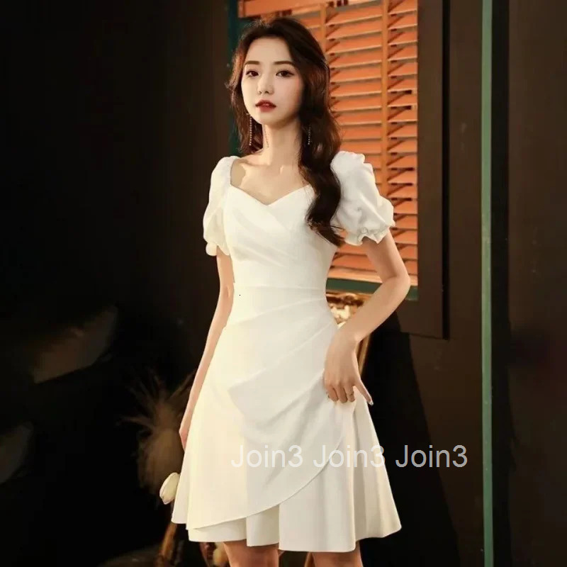 Elegant Cropped White Dress For Women Socialite Style French Luxury Dress Casual Wearable For Special Occasions