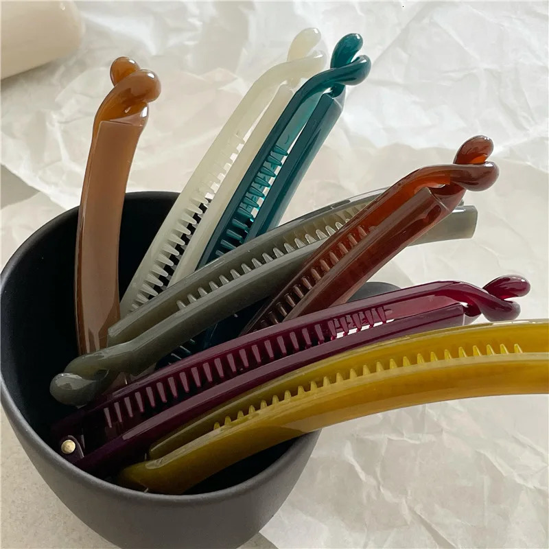 Fashion Korean Style Amber Acrylic Hair Barrette 1cm Thin Banana Hair Clip Women Simple Solid Hair Claw Ponytail Clip Headwear 250729
